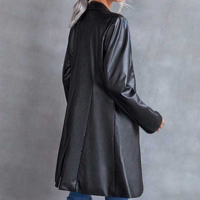 Women's Leather Slim Long-sleeved Windbreaker Blazer Top - XdropX