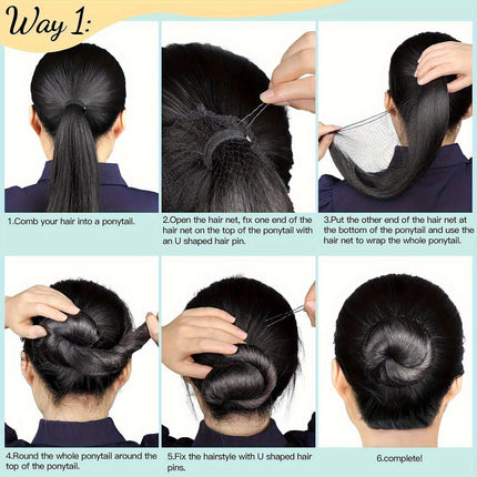 50-delige Haaraccessoireset: 25 Onzichtbare Mesh Haarnetjes en 25 U-vormige Haarclips, Geschikt voor Vrouwen, Balletproducties en Dans. Haarnet - 50,8 cm, Haarclip - 6,1 cm. Vakantiecadeau, Stijlvol voor op Reis