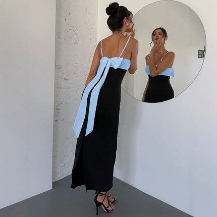 New Womens Backless Color Block Dress