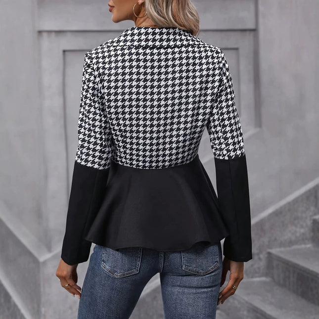 Houndstooth-textured Gradient-button Womens Jacket - XdropX