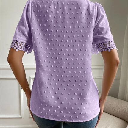 Floral Lace Short Sleeve Shirt Summer Fashion V-Neck Tops Women's Clothing