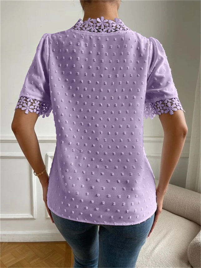 Floral Lace Short Sleeve Shirt Summer Fashion V-Neck Tops Women's Clothing - XdropX