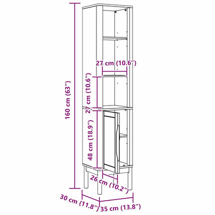 Badkamer Hoge Kast Floro 35 X 30 X 160 Cm Massief Vurenhout - XdropX