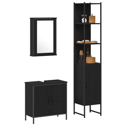 Badkamermeubel Set 3 St Zwart 33 X 33 X 185,5 Cm Bewerkt Hout - XdropX