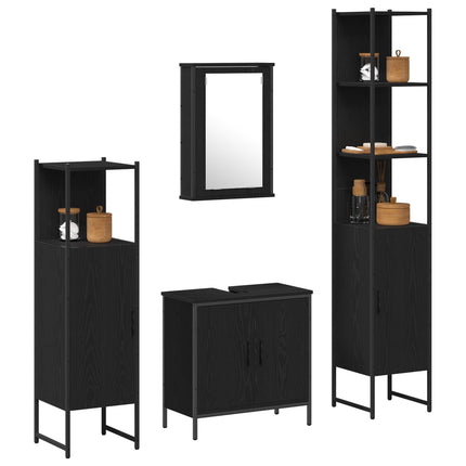 Badkamermeubel Set 4 St Zwart 33 X 33 X 185,5 Cm Bewerkt Hout - XdropX