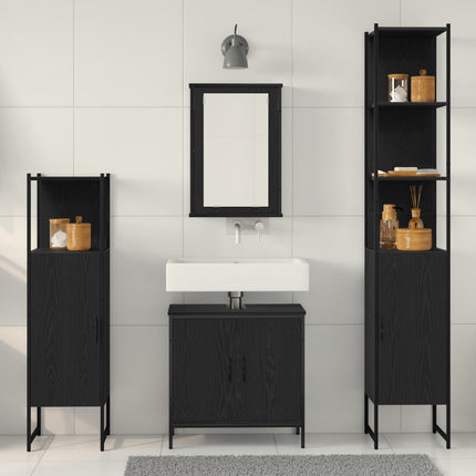 Badkamermeubel Set 4 St Zwart 33 X 33 X 185,5 Cm Bewerkt Hout - XdropX