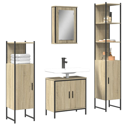 Badkamermeubel Set 4 St Zwart 33 X 33 X 185,5 Cm Bewerkt Hout - XdropX