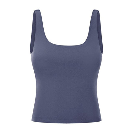 BASIC Longer-line Version Padded Workout Gym Crop Vest Women Naked Feel Fitness Yoga Sport Crop Top Sleeveless Shirts-2