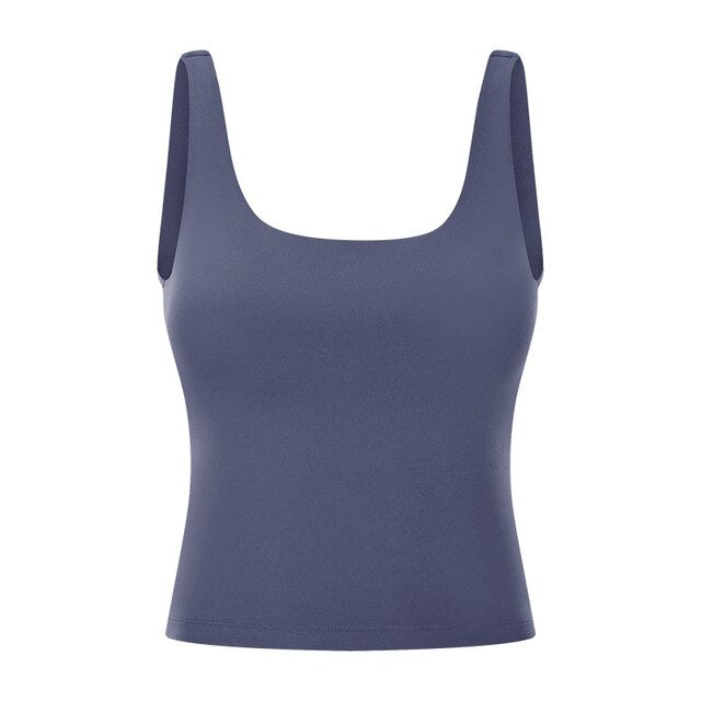 BASIC Longer-line Version Padded Workout Gym Crop Vest Women Naked Feel Fitness Yoga Sport Crop Top Sleeveless Shirts-2