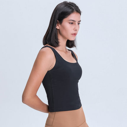 BASIC Longer-line Version Padded Workout Gym Crop Vest Women Naked Feel Fitness Yoga Sport Crop Top Sleeveless Shirts-0
