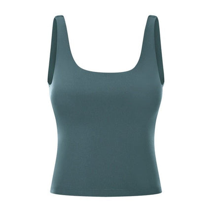 BASIC Longer-line Version Padded Workout Gym Crop Vest Women Naked Feel Fitness Yoga Sport Crop Top Sleeveless Shirts-4