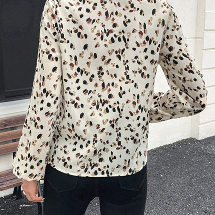 Women's V-Neck All-Over Print Elegant Long Sleeve Blouse,Long Sleeve Tops