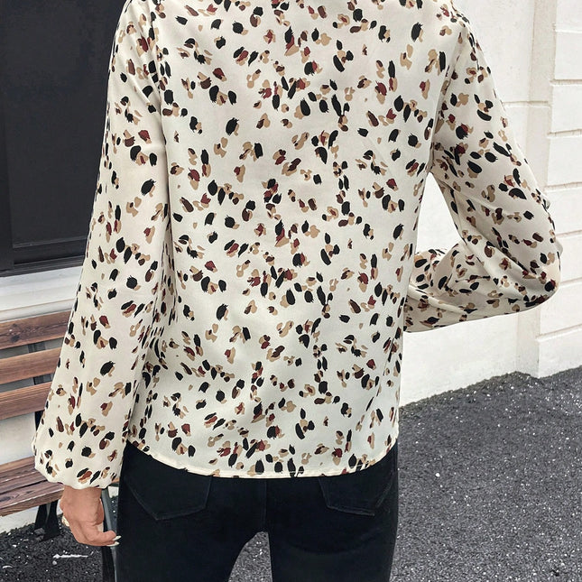 Women's V-Neck All-Over Print Elegant Long Sleeve Blouse,Long Sleeve Tops - XdropX