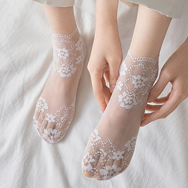 Sokken Dames Kant Transparant Lolita Stijl Onzichtbaar Zomer Dun Non-Slip Korte Enkel Lage Boot Sok - XdropX