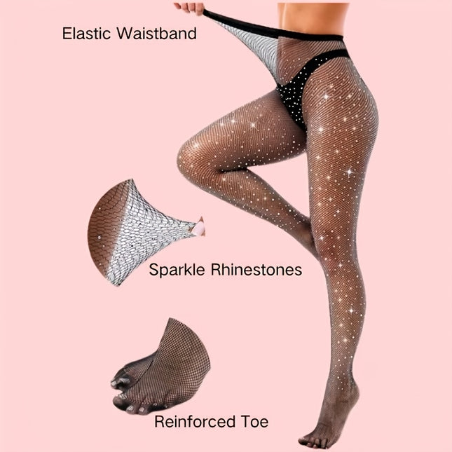 Dames Strass Visnet Panty's 4 Paar, Glanzende Slim Fit Kousen voor Feest, Dans & Fotografie - XdropX