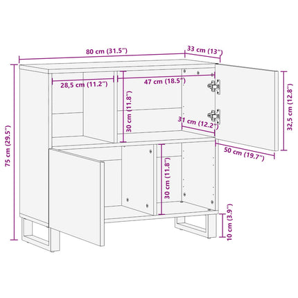 Bijzetkast Bruin 80 X 33 X 75 Cm Massief Mango Hout - XdropX