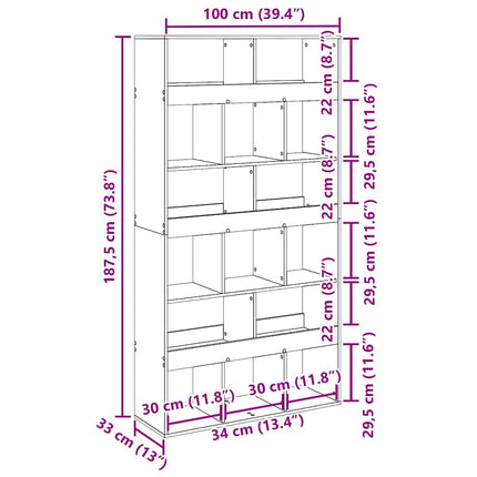 Boekenkast 15-Laags 100 X 33 X 93.75 Cm Bewerkt Hout - XdropX