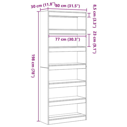 Boekenkast 6-Laags 80 X 30 X 198 Cm Bewerkt Hout - XdropX
