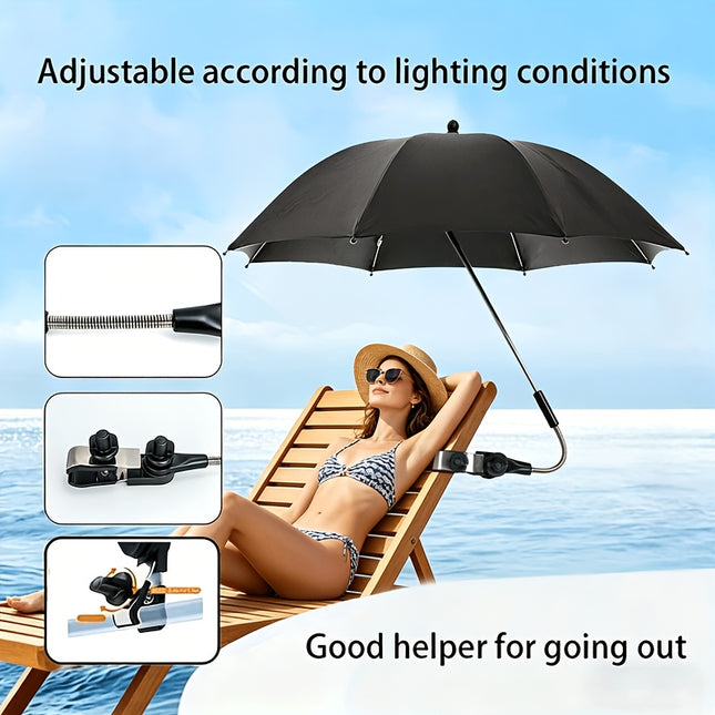 Nieuwe strandstoelparasol met zonbescherming, draagbare zonneschermparasol met clip, 360° draaibaar en in hoogte verstelbaar, biedt warmte-isolatie en zonbescherming, ideaal voor kamperen, strandstoelen, golfkarretjes - XdropX
