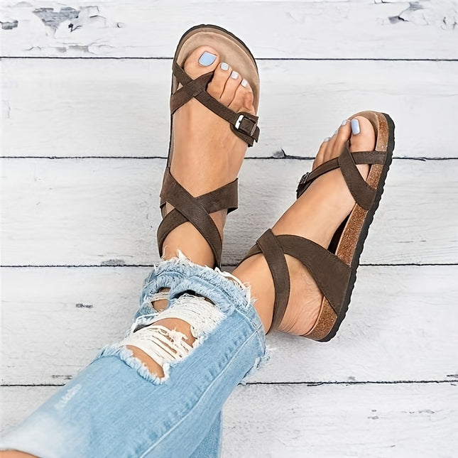Dames teensieraad Romeinse sandalen in casual Europese en Amerikaanse stijl, zachte platte slijtvaste damesschoenen met dikke zool, volledige maten grote maten veelzijdig zomerschoeisel, lichtgewicht ademende casual damesschoenen voor buiten, damesschoen - XdropX