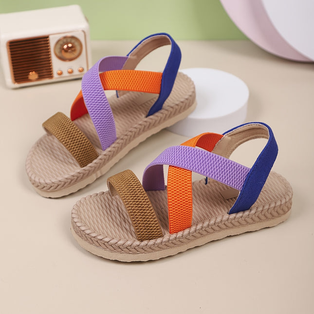 Meisjessandalen, Nieuwe Zomerse Stijl met Kleurrijke Bandjes, Schattige Elastische Band, Comfortabele Dikke Zool, Veelzijdige en Modieuze Plattegrond Sandalen met een Trendy Ontwerp, Geschikt voor Zomerkleding door Meisjes van 2-14 Jaar, Nieuwe Zomerse S - XdropX