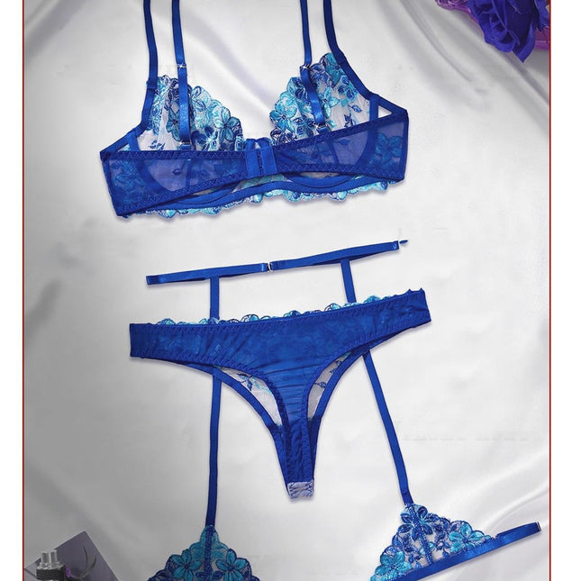 Fashion Sexy Thin Underwear Embroidered Floral Lace Push Up Bra Set - XdropX