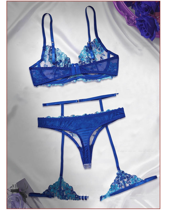 Fashion Sexy Thin Underwear Embroidered Floral Lace Push Up Bra Set - XdropX