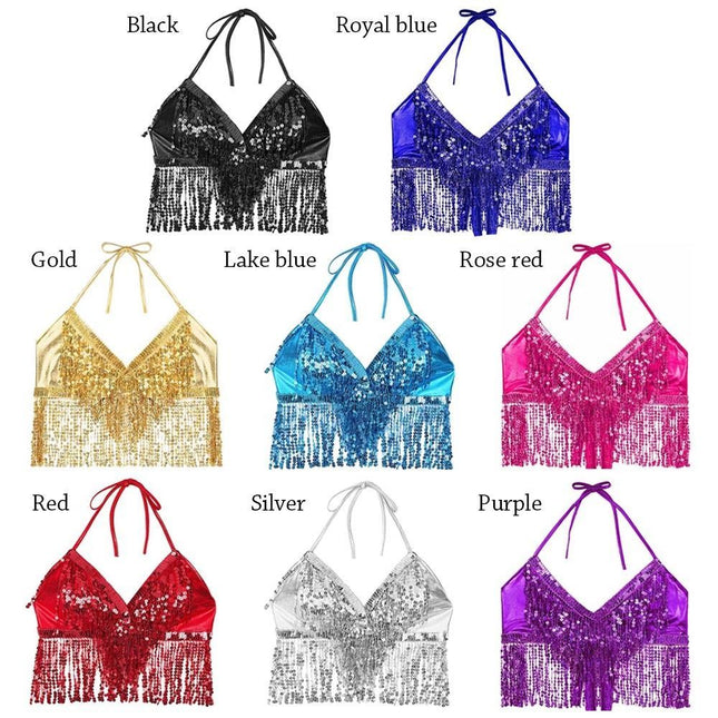 1pc Buikdans Pailletten Fringe Top Nachtclub Optreden Halter BH Danskleding - XdropX
