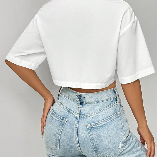 Shoulder Pocket Patched Crop Shirt Short Sleeve Tops - XdropX