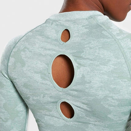 Camo Seamless O-Neck Shirts Women Gym Long Sleeves Running Sport Shirts Women Fitness Top Workout Tops-6