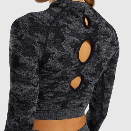 Camo Seamless O-Neck Shirts Women Gym Long Sleeves Running Sport Shirts Women Fitness Top Workout Tops-7