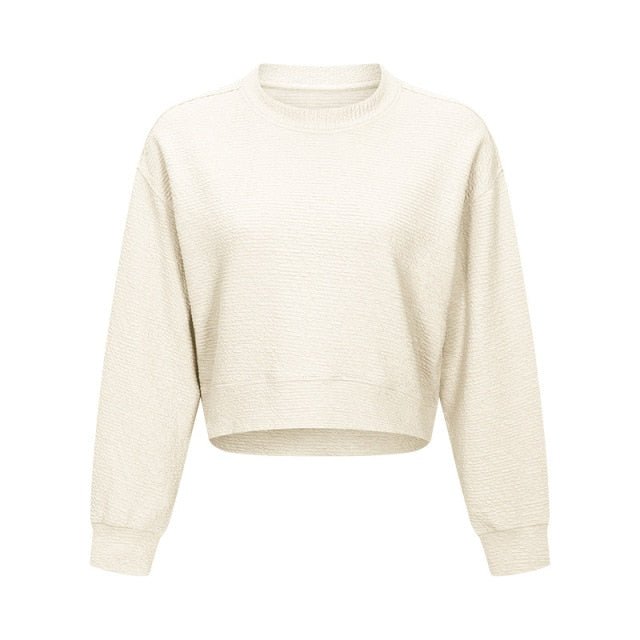 Cozy Exercise Cropped Pullover Long Sleeve Top Women Skin Friendly Leisure Gym Fitness Sport Sweatshirts XS-XL-1