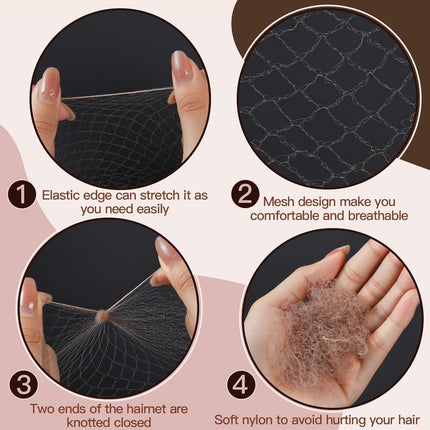 50-delige Haaraccessoireset: 25 Onzichtbare Mesh Haarnetjes en 25 U-vormige Haarclips, Geschikt voor Vrouwen, Balletproducties en Dans. Haarnet - 50,8 cm, Haarclip - 6,1 cm. Vakantiecadeau, Stijlvol voor op Reis
