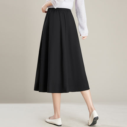New Commuter Skirt Figure-flattering Black Fashion Pleated Maxi A-line