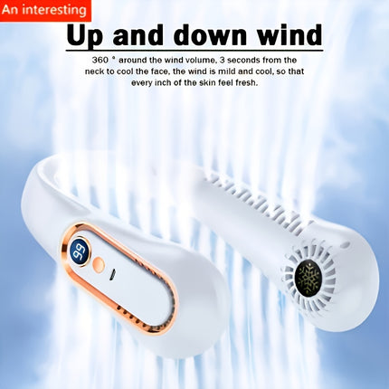 Bladloze Nekventilator, USB Oplaadbare Draagbare Mini Sportventilator, Snelle Koeling en Veilige en Stille Ventilator, 5 Snelheden en Digitaal Display, Zomer Buiten Kampeerventilator