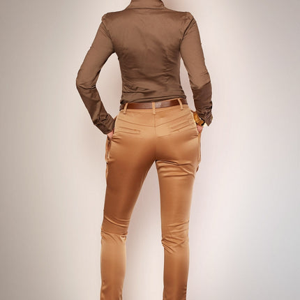 2623-1 Elegant trousers with anti-crease fabric and pockets + belt - cream