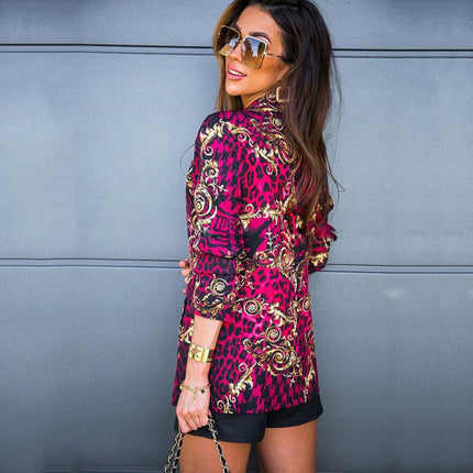 Spring New European And American Women's Long-sleeved Lapel Printed Blazer