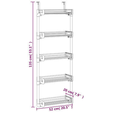 Deurorganizer Met 5 Schappen 52X20X135 Cm Aluminium - XdropX