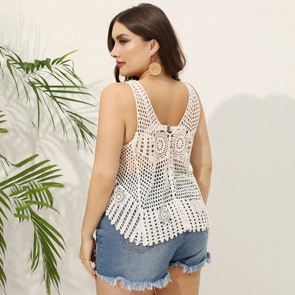 Women's Clothing V-neck Hollow Beach Cover-up Outer Tops