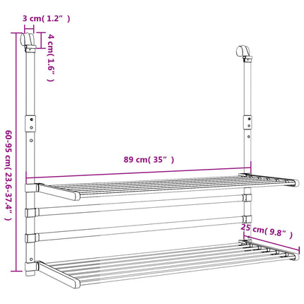 Droogrek Voor Balkon 89X25X(60-95) Cm Aluminium - XdropX