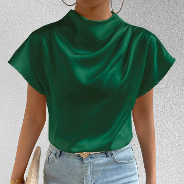 European And American Round Neck Solid Color Temperament Folding Loose Women's Tops - XdropX