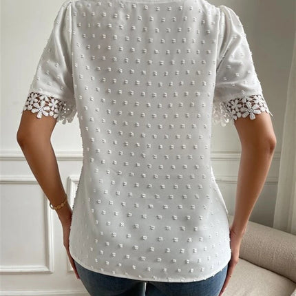 Floral Lace Short Sleeve Shirt Summer Fashion V-Neck Tops Women's Clothing