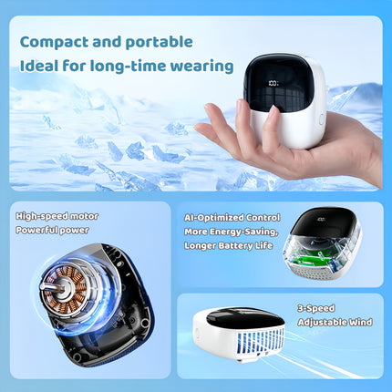 Draagbare mini-ventilator met digitaal display & 3-snelheden koeling - Nek/ophang- & heupclip geschikt voor studenten, batterij-koelventilator voor buiten, reizen, bureau, nachtkastje, - voor en -op-gebruik
