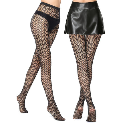 3 stuks Dames Kantpatroon Hoge Taille Panty's, Zwart,  Open Visnet Kousen - XdropX
