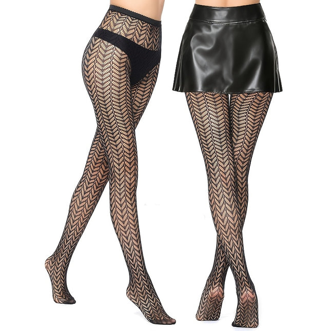 3 stuks Dames Kantpatroon Hoge Taille Panty's, Zwart,  Open Visnet Kousen - XdropX