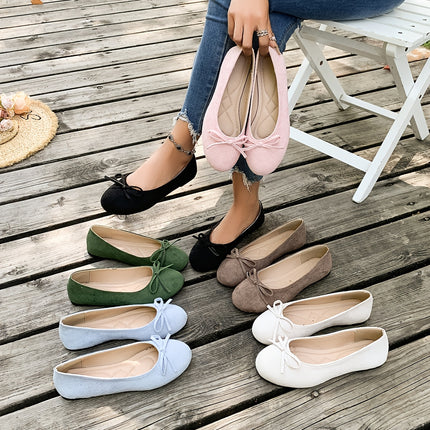 Dames (AGAQ European Special Line) Grote Maten Jane met Strikversiering Ronde Neus - Slip-on Platte Schoenen met Elastische Zool Geschikt voor Feesten, Bruiloften, Vrijetijdskleding, Macaronkleuren, Gedempte Binnenzool & Handwasbaar, Damesschoenen