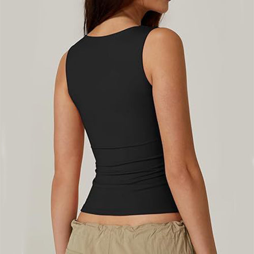 Summer Square-neck Tank Vest Ins Fashion Slim Solid Sleeveless Tops For Women Clothing - XdropX