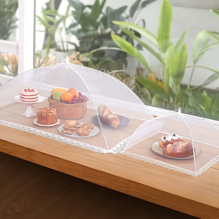 2 stuks insectenwerende hoes met haken, witte gaas insectenwerende tenthoes met haken voor eenvoudigere opslag - pop-up paraplu-stijl, keukenopberghoes, geschikt voor koken, grillen en feesten, ideaal voor buitenpicknicks, picknickbenodigdheden | Decorat