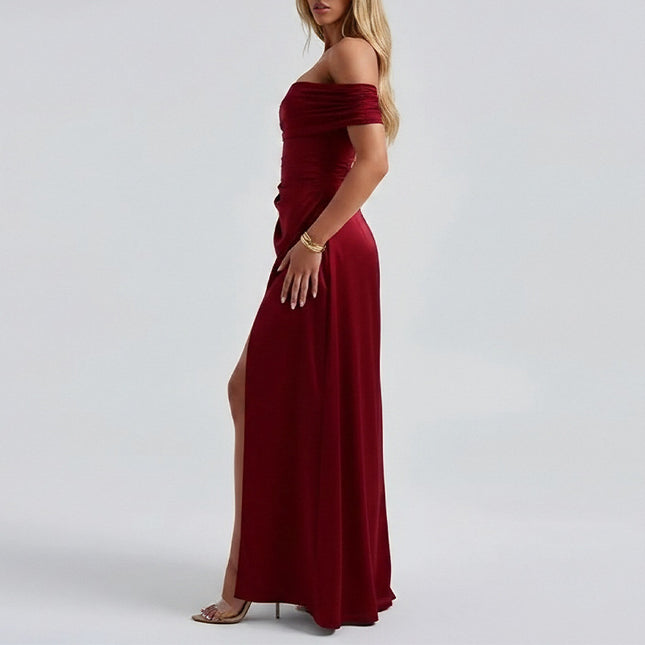 Elegant Waist-cinching Slim-fit Solid-color Long Dress - XdropX