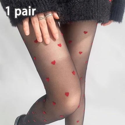 1 paar, 3 paar dunne doorzichtige kousen voor lente en zomer, panty met lief hartjespatroon,  en modieuze zwart-witte kousen, willekeurige kleuren, geschikt voor feesten, dates en dagelijks gebruik, cadeau voor Valentijnsdag